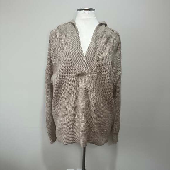 Aerie Tops - Aerie V-Neck Waffle Knit Hoodie Pullover Sweater in Tan, Sz M, *See flaw